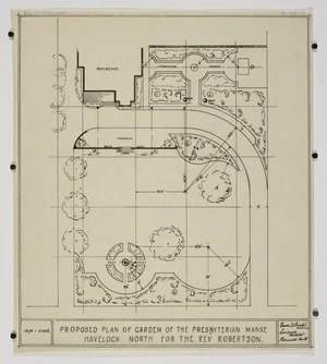 Buxton, Trevor Sidney, 1901-1948 :Proposed plan of garden pf the Presbyterian manse, Havelock North for the Rev Robertson. [1944-1948]