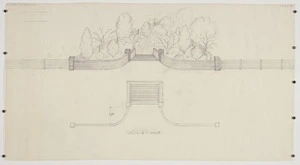 Buxton, Raymond Arthur, 1906-1997 :[Plan for a driveway entrance with cattlestop. 1932-1948]