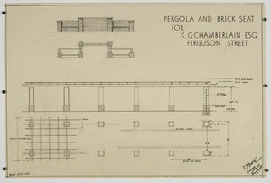 Buxton, Trevor Sidney, 1901-1948 :Pergola and brick seat for K G Chamberlain Esq. Ferguson Street. [1932-1948]