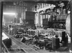The framing of N class steam locomotive, NZR 37, 2-6-2 type, at the Petone Railway Workshops.
