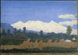 [Furkert, Frederick William] 1876-1949 :[Public Works Department camp at Ohakune, ca 1906, with a view of Tongariro, Ngauruhoe and Ruapehu]