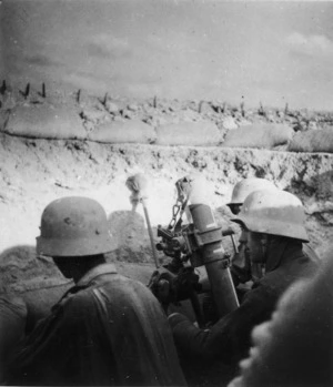 German soldiers with a trench mortar, Libya