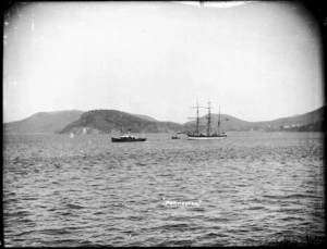 Sailing ship Nor'Wester being towed in Otago Harbour