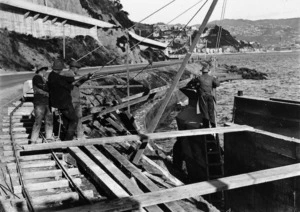 Men constructing a sea-wall in the vicinity of Oriental Bay, Wellington