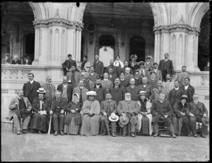 Maori group outside the General Assembly Library, Parliament Buildings, Wellington