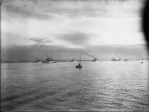 Ships of the American fleet (Great White Fleet) on Waitemata Harbour, Auckland