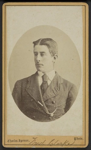 Spencer, Charles (Tauranga) fl 1854-1933 :Portrait of Fred Clarke