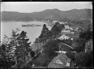 View of Russell along the foreshore, with Hone Heke's flagstaff.