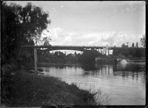 View of the road bridge over the Waikato River at Hamilton.