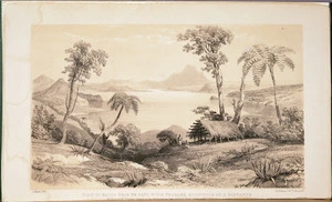 [Merrett, Joseph Jenner], 1816?-1854 :View of Taupo from Te Rapa with Tauhara mountain at a distance where the river Waikato issues from the lake / L Haghe lith. [1843]