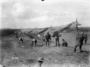 World War I New Zealand Engineers erecting a camouflage screen at Grevillers, France