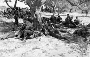 2nd NZEF 5th Field Regiment resting after a march, Crete