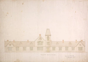 Tait, Robert 1830-1926 :Front elevation [of hospital, possibly in Edinburgh. 1870-80s].