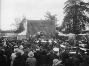 Crowd awaiting a performance by the Aerial Lorraines during the visit of a circus to Hastings