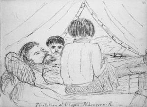 Crawford, James Coutts, 1817-1889 :Flirtation at Utapu, Whanganui R[iver] [28' Dec. 1861]
