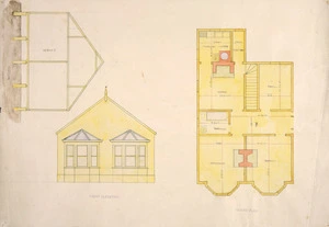Tait, Robert 1830-1926 :[Ground plan, section and front elevation of single-storey house. 1870-1910].