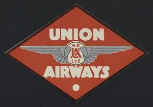 Union Airways of New Zealand Ltd : [Airline sticker, diamond shape. ca 1935-1945]