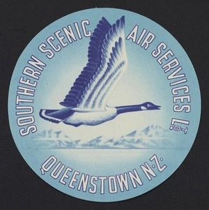 Southern Scenic Air Services Ltd :Southern Scenic Air Services Ltd., Queenstown NZ [Circular gummed label. 1947-1965]