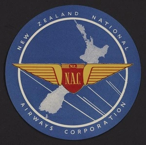 New Zealand National Airways Corporation :NZ NAC. New Zealand National Airways Corporation [Circular gummed label. ca 1950s?]