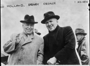Prime Minister Sidney Holland and Opposition Leader Walter Nash at opening of Rimutaka tunnel - Photograph taken by Graeme Ayson