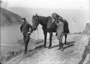 Jack McCusker and unidentified boy, with a horse, Port Underwood