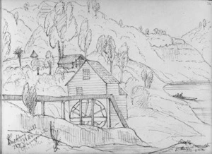 Crawford, James Coutts, 1817-1889 :Kaukore mill Pipiriki, Whanganui R[iver] [25 Dec 1861]