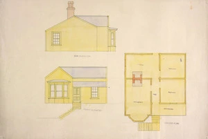 Tait, Robert 1830-1926 :[Ground plan and front and side elevations of single-storey house. 1870-1900s].