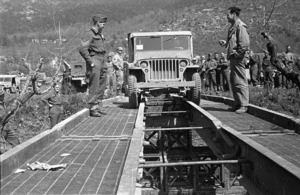 Kaye, George F, 1914- (Photographer) : World War 2 jeep testing a treadway in the Cassino area, Italy