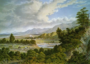 Barraud, Charles Decimus, 1822-1897 :Wairarapa Lake. 1875. C. D. Barraud del, T. Picken lith. C. F. Kell, Lithographer, London [1877]