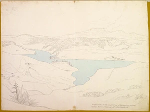 [Ashworth, Edward] 1814-1896 :Settlements on the South Creek of Waingaroa harbour shewing Karioi (carry owee) Mt., New Zealand. [1843]