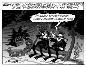 News - Divers on a shipwreck in the Baltic sampled a bottle of the 18th century champagne it was carrying. "Its gentle effervescence masks a delicate nuance of kelp." 21 July 2010