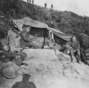 Soldiers in a dug-out, Gallipoli, Turkey