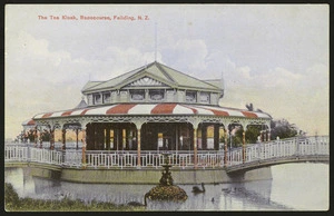 [Postcard]. The tea kiosk, Racecourse, Feilding, N.Z. Dominion of New Zealand post card (carte postale), printed in Germany. Carthew's series. Protected no. 1695 [ca 1909]