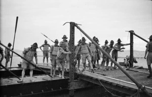 World War 2 New Zealand Engineers building a pontoon bridge in Egypt