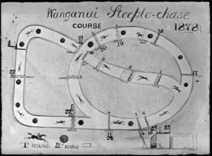 Photograph of a drawing depicting a Wanganui steeplechase course of 1878