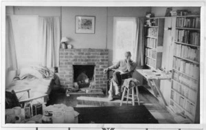 Frank Sargeson inside his house in Takapuna, Auckland