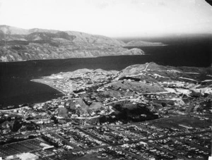 Aerial view of the suburbs of Miramar and Seatoun, Wellington