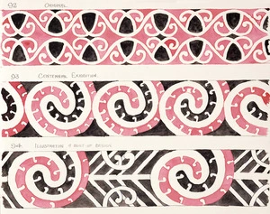 Godber, Albert Percy, 1876-1949 :[Drawings of Maori rafter patterns]. 92. Original. 93. Centennial Exhibition; 94. Illustrating a built-up design. [1939-1947].