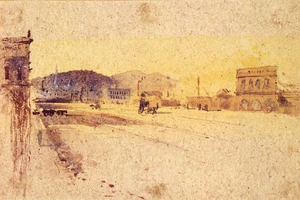 [Hodgkins, William Mathew] 1833-1898 :[Dunedin, showing First Church and Signal Hill 188-?]
