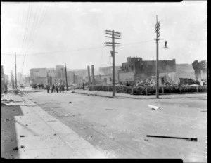 1931 Hawke's Bay earthquake, unidentified street location, collapsed and damaged buildings