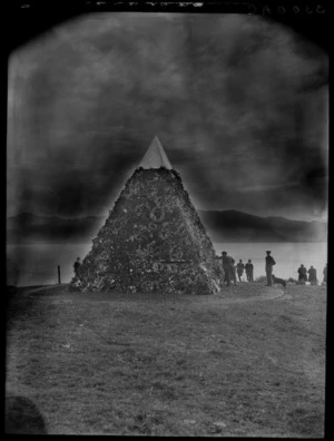 State funeral of Prime Minister William Ferguson Massey, pyramid of flowers at the memorial site, Miramar, Wellington