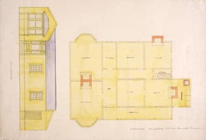 Tait, Robert 1830-1926 :[Ground plan and front elevation of single-storey house, at 45-46 Sievwright Terrace. 1870-1910].