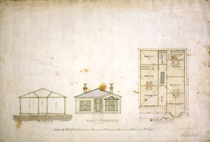 Tait, Robert 1830-1926 :[Ground plan, section and elevation of single-storey house for W? Blythe. 1880-1910?].