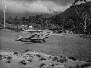 James Mercer's De Havilland Fox Moth biplane near Jackson's Bay, Westland