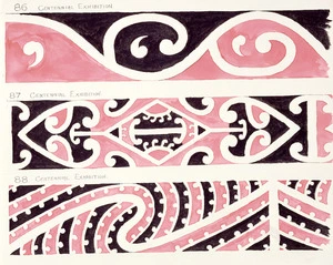 Godber, Albert Percy, 1876-1949 :[Drawings of Maori rafter patterns]. 89. Centennial Exhibition; 90. Centennial Exhibition; 91. Centennial Exhibition. [1939-1947].