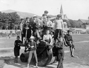 Group of children at Basin Reserve, Wellington