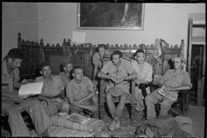 World War 2 New Zealand soldiers of 23 Battalion at their headquarters during the advance to Florence, Italy
