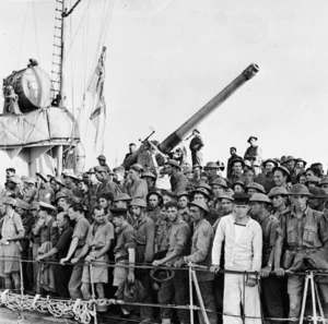 Troops on board a destroyer, arriving at Alexandria, Egypt