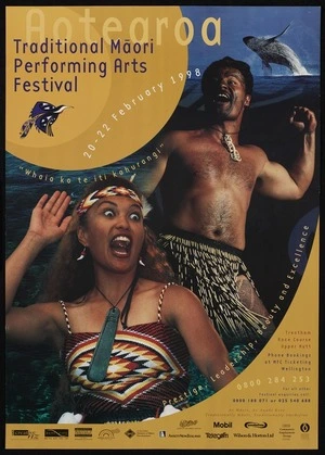 Aotearoa Traditional Maori Performing Arts Festival, 20-22 February 1998. "Whaia ko te iti kahurangi". Prestige, leadership, beauty and excellence. Trentham Race Course, Upper Hutt.