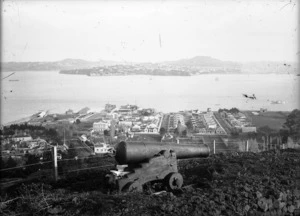 Overlooking Devonport, with cannon in foreground